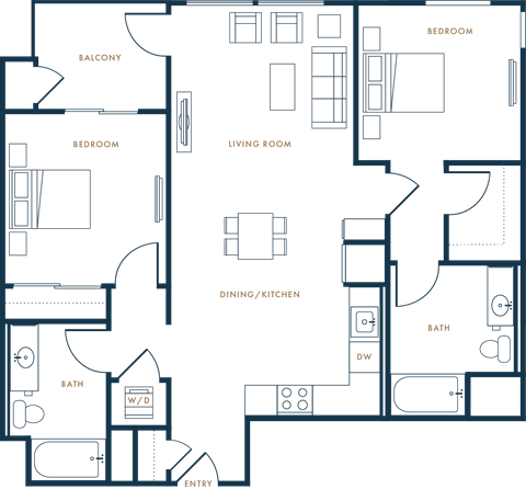 Floor plan for 2 beds, 2 baths, 1014 sqft